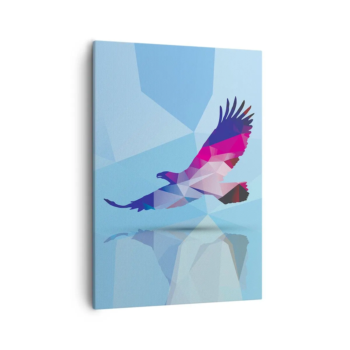 Impression sur toile - Image sur toile - Silhouette géométrique d'un aigle en vol sur fond bleu - 50x70cm - Aigle en cristal lilas - Décoration murale moderne pour le salon et la chambre ARTTOR