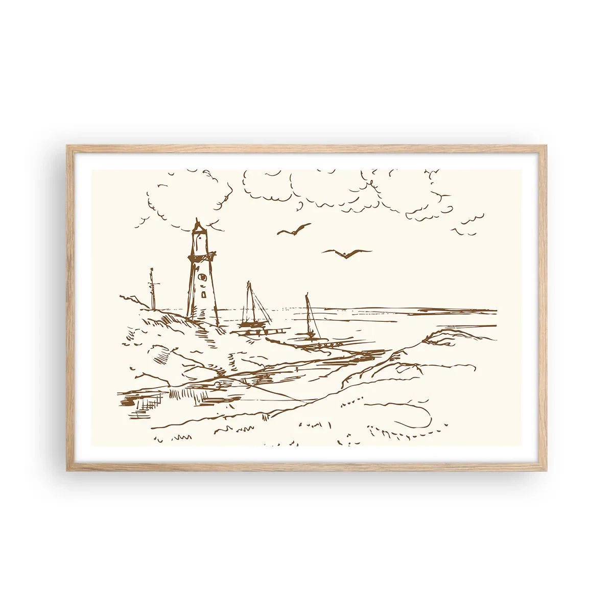 Affiche dans un chêne clair - Poster - Esquisse de souvenirs d'été - 91x61 cm