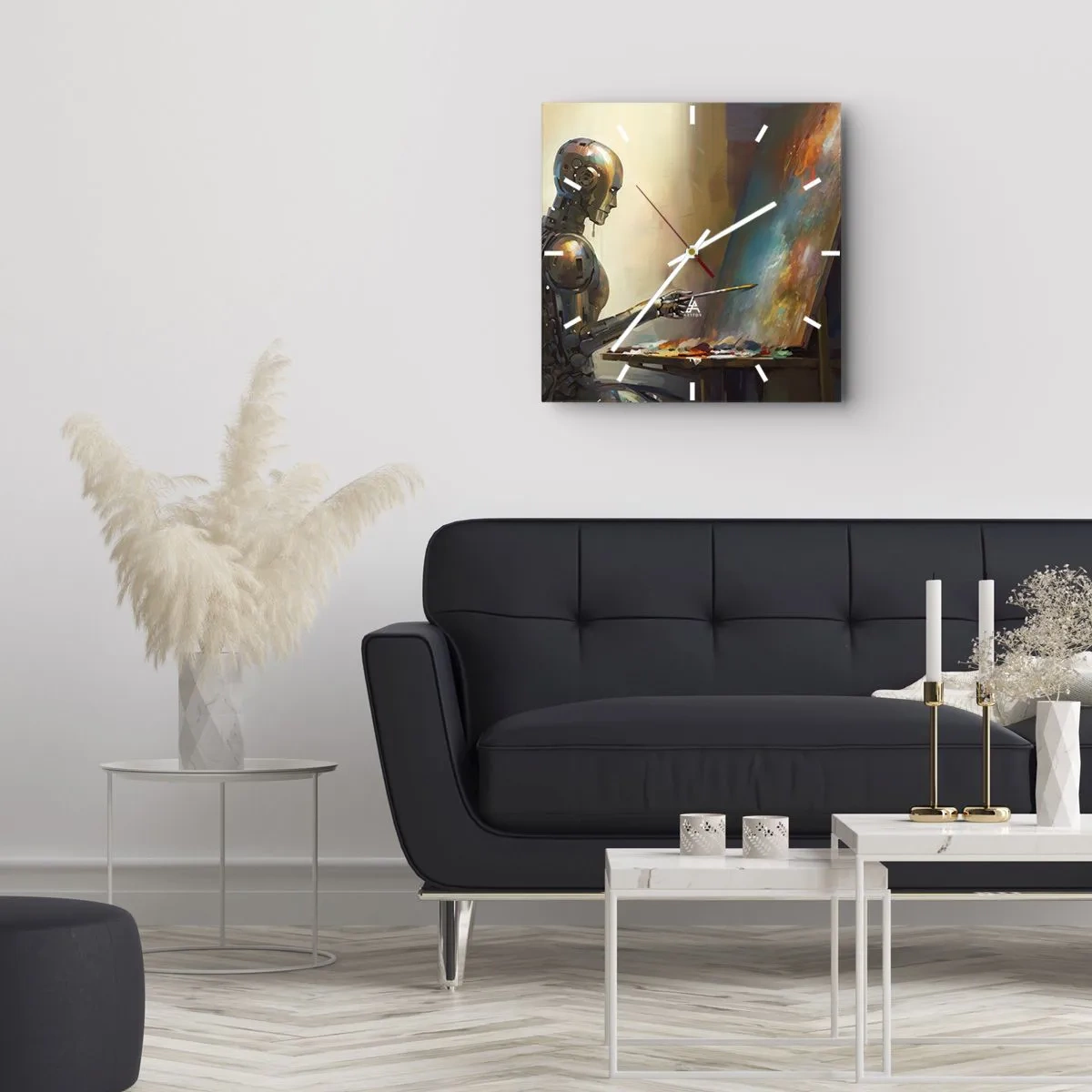 Horloge murale - Pendule murale - Un robot peignant sur une toile dans un style artistique - 30x30cm - L'art du futur - Décoration murale moderne pour le salon et la chambre ARTTOR