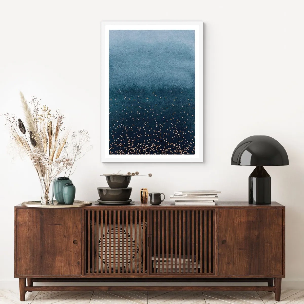 Affiche dans un cadre blanc - Poster - Composition - phases bleues - 30x40 cm