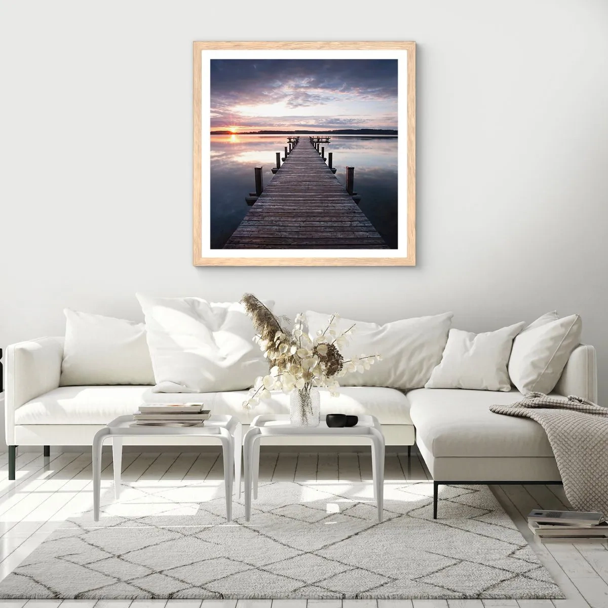 Affiche dans un chêne clair - Poster - Une frontière tranquille entre le jour et la nuit - 40x40 cm