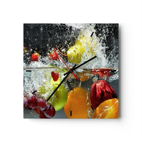 Horloge murale - Pendule murale - Fruits colorés dans l'eau lors d'une immersion dynamique - 30x30cm - Rafraîchissement fruité - Décoration murale moderne pour le salon et la chambre ARTTOR