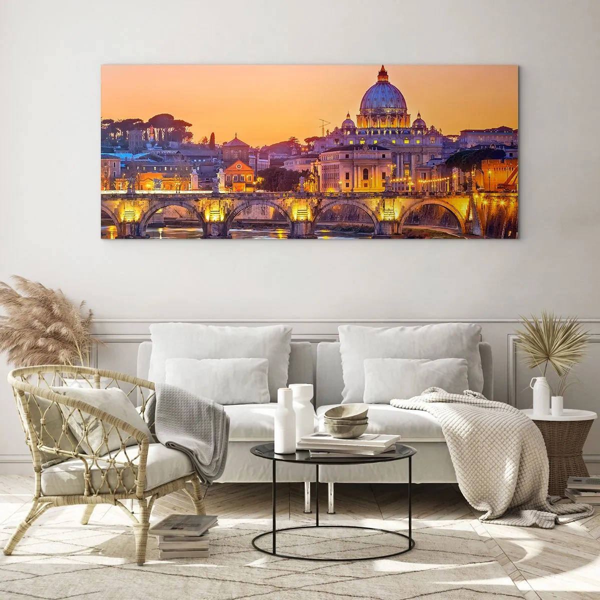 Impression sur verre - Image sur verre - Coucher de soleil sur la ville éternelle - 100x40 cm
