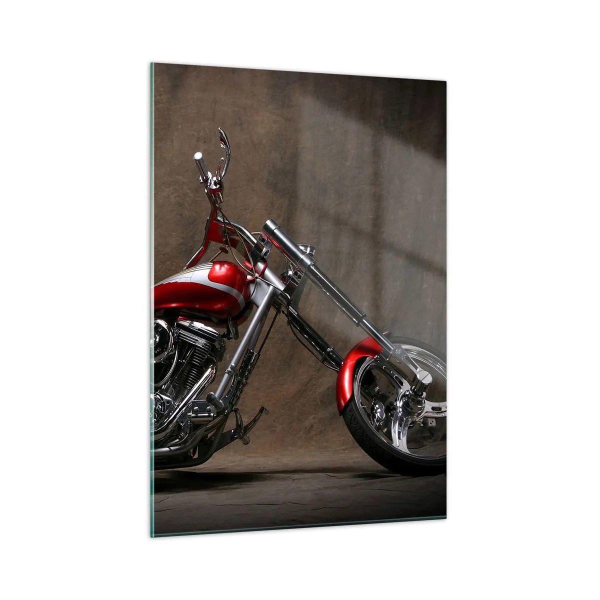 Impression sur verre - Image sur verre - Moto customisée rouge sur fond sombre - 50x70cm - Beauté rouge-argent - Décoration murale moderne pour le salon et la chambre ARTTOR