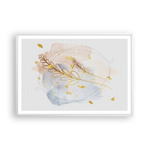 Affiche dans un cadre blanc - Poster - Explosion d'or - 100x70 cm