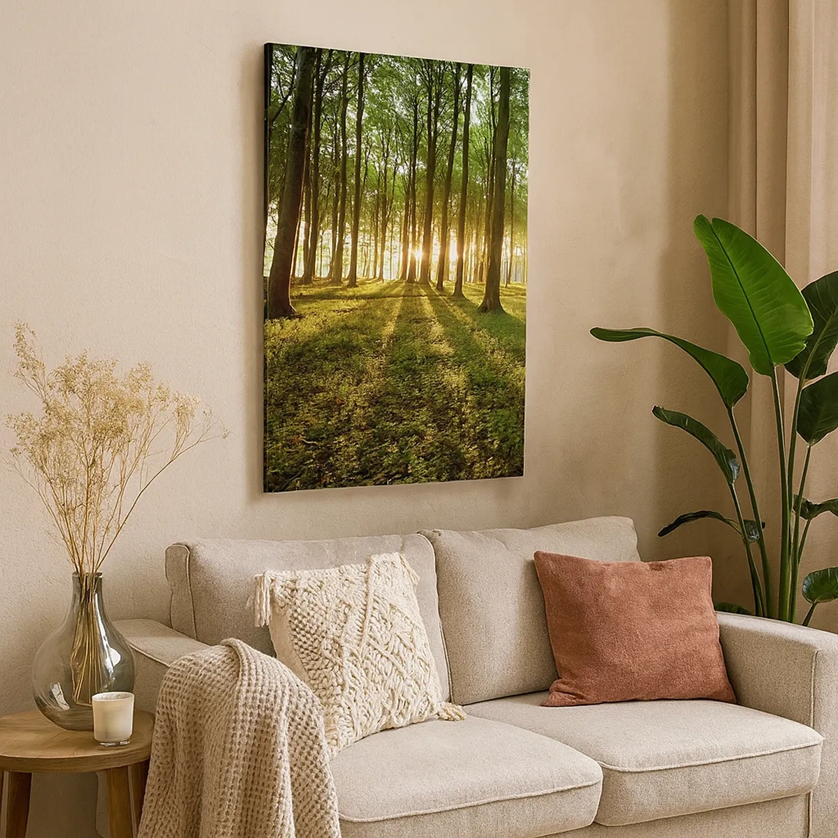 Impression sur toile - Image sur toile - Le soleil couchant dans la forêt de feuillus - 50x70cm - Toutes les photographies de printemps - Décoration murale moderne pour le salon et la chambre ARTTOR