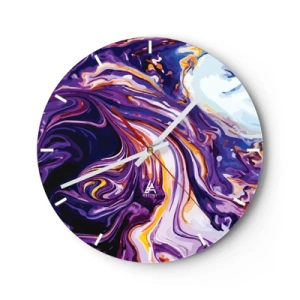 Horloge murale - Pendule murale - Tourbillons abstraits violets aux accents lumineux - 30x30cm - La courbure de l'espace en violet - Décoration murale moderne pour le salon, la cuisine et la chambre ARTTOR