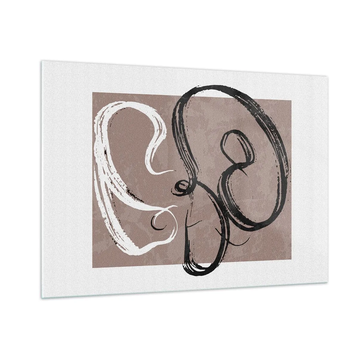 Impression sur verre - Image sur verre - Coups de pinceau dynamiques en noir et blanc sur fond beige. - 100x70cm - Composition – la recherche de la plénitude - Décoration murale moderne pour le salon et la chambre ARTTOR