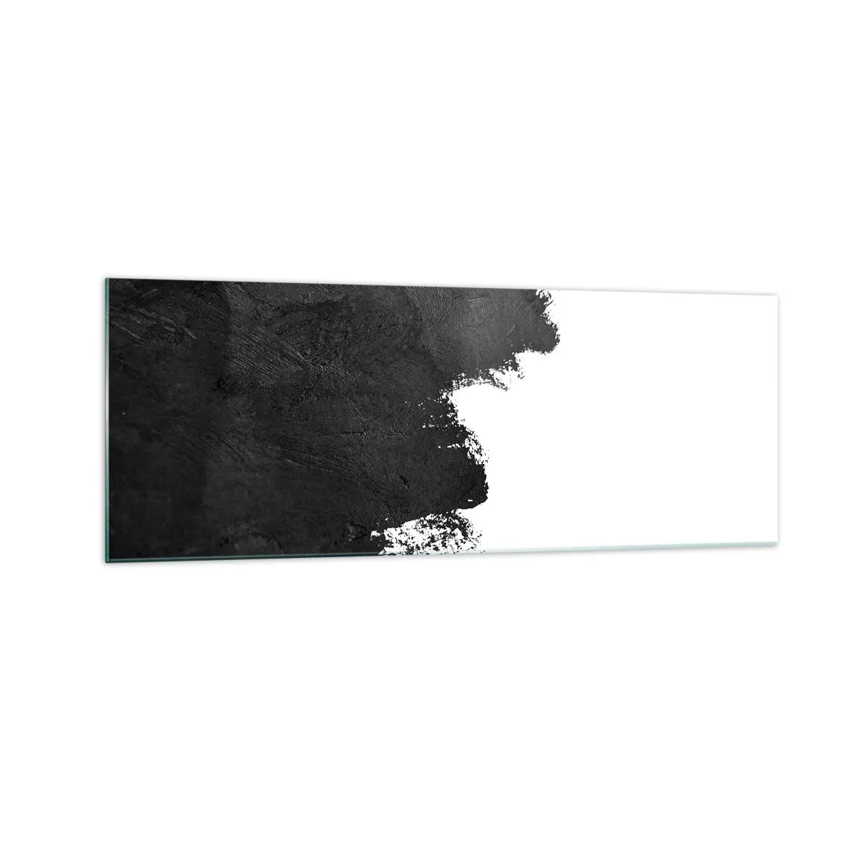 Impression sur verre - Image sur verre - Abstraction en noir et blanc avec des coups de pinceau contrastés - 140x50cm - Éléments : terre - Décoration murale moderne pour le salon et la chambre ARTTOR