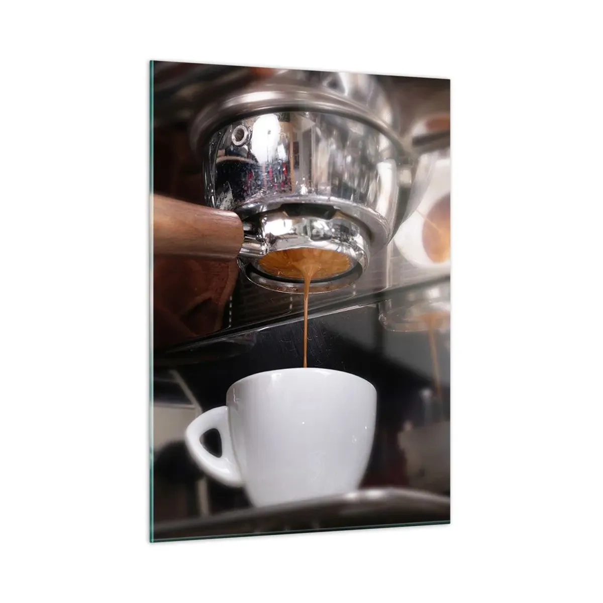 Impression sur verre - Image sur verre - Gros plan d'une tasse de café versée à partir d'une cafetière à pression - 50x70cm - Bon moment de la journée - Décoration murale moderne pour le salon et la chambre ARTTOR