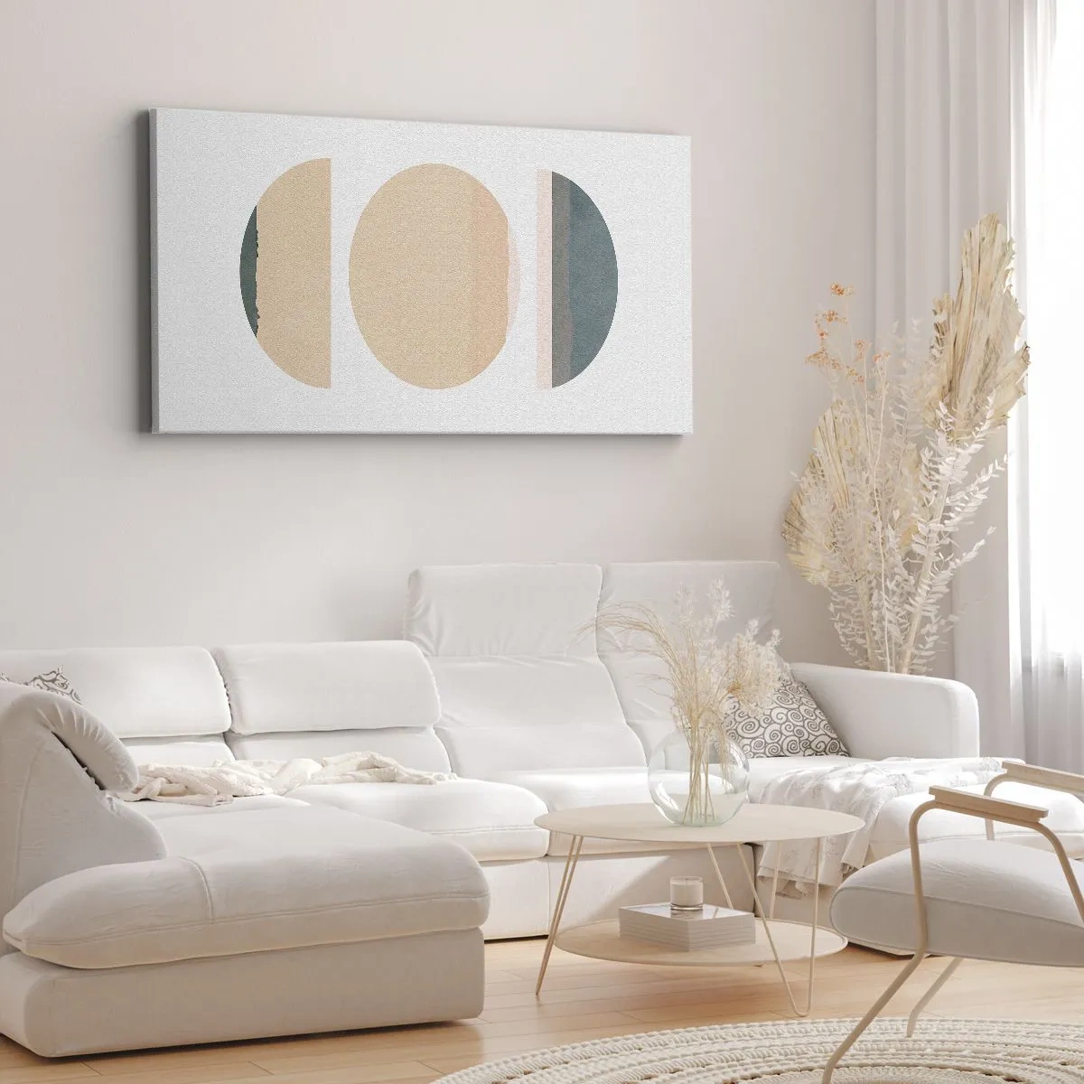 Impression sur toile - Image sur toile - Formes géométriques abstraites aux couleurs pastel - 120x50cm - Cercles après cercles - Décoration murale moderne pour le salon et la chambre ARTTOR