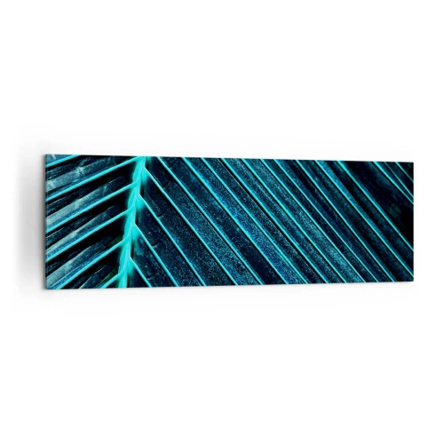 Impression sur toile - Image sur toile - Macrophotographie d'une feuille dans les tons turquoise et bleu marine - 160x50cm - Texture verte - Décoration murale moderne pour le salon et la chambre ARTTOR