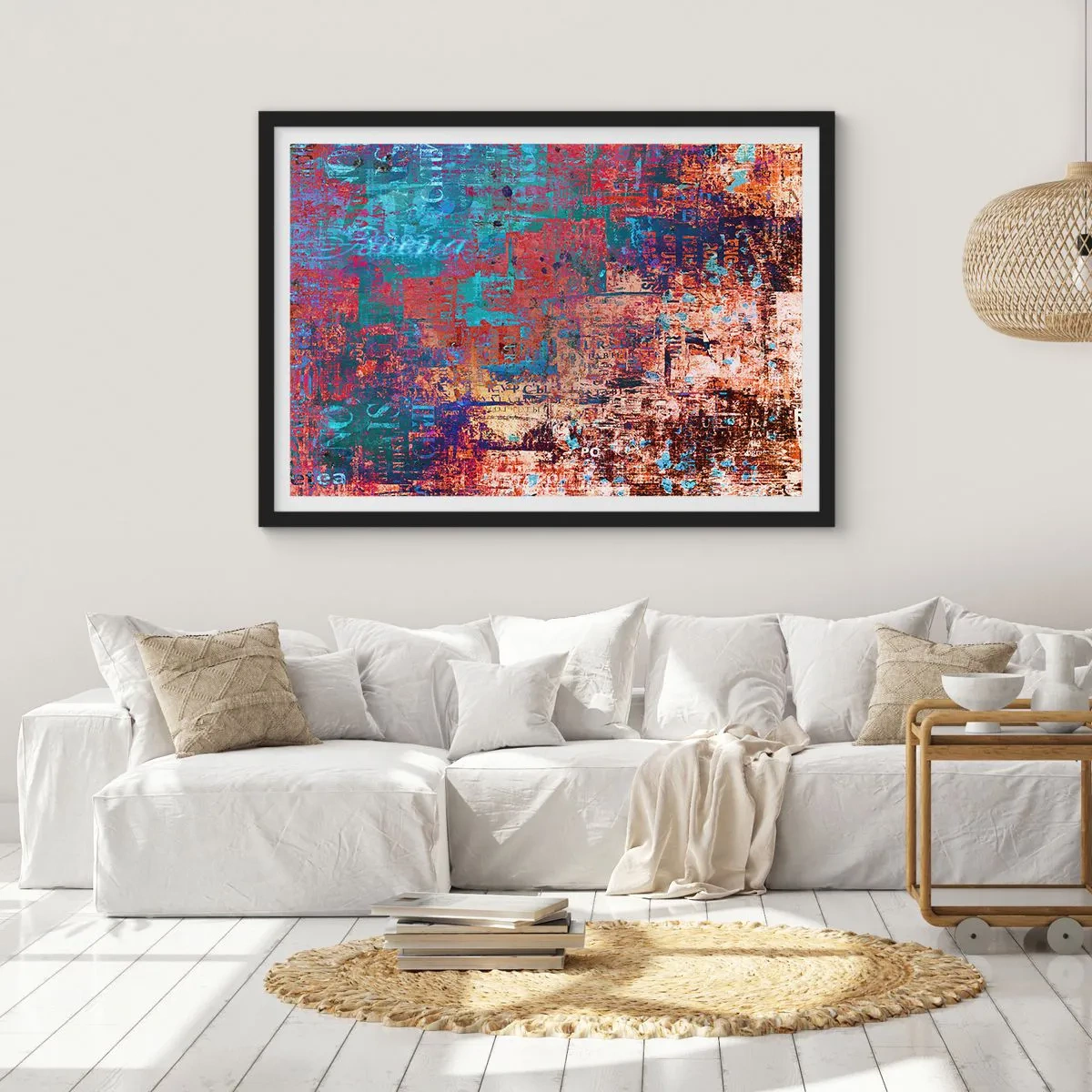 Affiche dans un cadre noir - Poster - Une composition abstraite avec un mélange de couleurs intenses. - 100x70cm - Mémoire et oubli - Décoration murale moderne pour le salon et la chambre ARTTOR