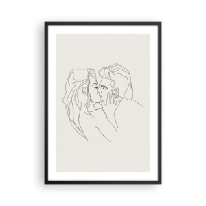 Affiche dans un cadre noir - Poster - Un dessin minimaliste d'un couple amoureux aux lignes délicates. - 50x70cm - Enlacé de sentiment - Décoration murale moderne pour le salon et la chambre ARTTOR