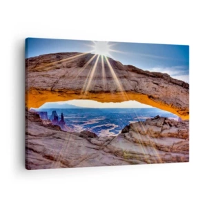 Impression sur toile - Image sur toile - Arche rocheuse surplombant le canyon au lever du soleil - 70x50cm - Par la porte rocheuse - Décoration murale moderne pour le salon et la chambre ARTTOR