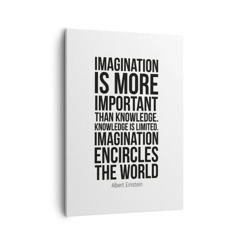Impression sur toile - Image sur toile - Citation inspirante sur fond blanc en police noire - 50x70cm - Einstein sur le pouvoir de l'imagination - Décoration murale moderne pour le salon et la chambre ARTTOR