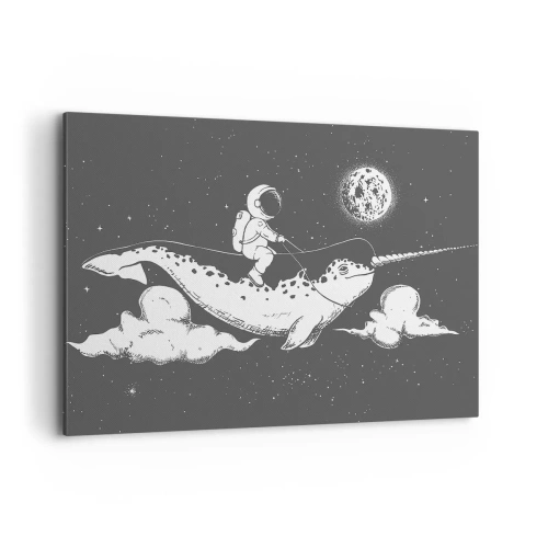 Impression sur toile - Image sur toile - Un astronaute sur le dos d'un narval flottant dans une scène spatiale. - 100x70cm - Cavalier de l'espace - Décoration murale moderne pour le salon et la chambre ARTTOR