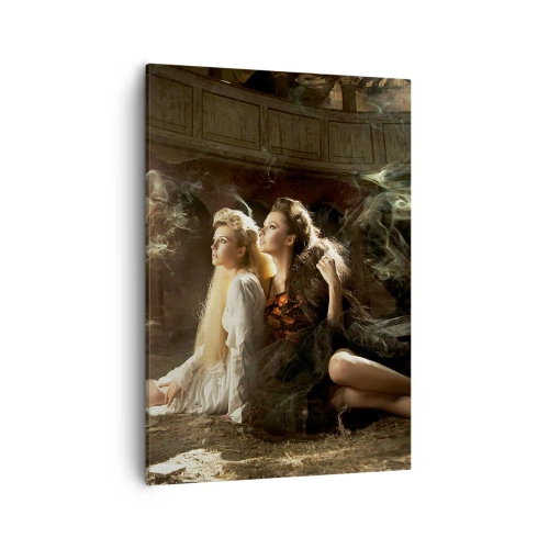 Impression sur toile - Image sur toile - Deux femmes dans un décor magique avec des effets de lumière éthérés. - 50x70cm - Et il y a eu la poésie - Décoration murale moderne pour le salon et la chambre ARTTOR