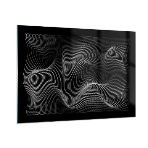 Impression sur verre - Image sur verre - Des lignes blanches hypnotisantes ondulant sur un fond noir - 100x70cm - Danse de lumière dans l'espace - Décoration murale moderne pour le salon et la chambre ARTTOR