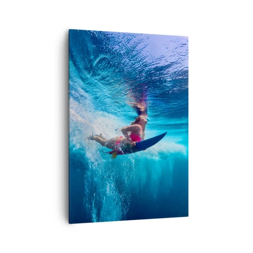Impression sur toile - Image sur toile - Un surfeur sous l'eau dans une composition dynamique aux tons bleus. - 70x100cm - Joie profonde - Décoration murale moderne pour le salon et la chambre ARTTOR