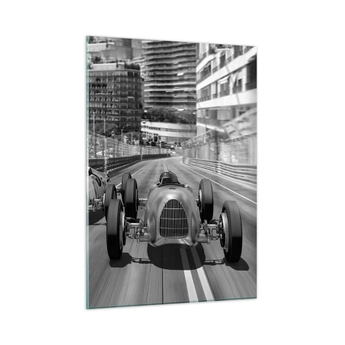 Impression sur verre - Image sur verre - Course automobile historique en noir et blanc - 50x70cm - Il y a longtemps à Monté Carlo - Décoration murale moderne pour le salon et la chambre ARTTOR