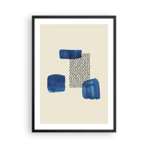 Affiche dans un cadre noir - Poster - Composition abstraite dans les tons bleu marine avec des lignes - 50x70cm - Quatuor abstrait - Décoration murale moderne pour le salon et la chambre ARTTOR