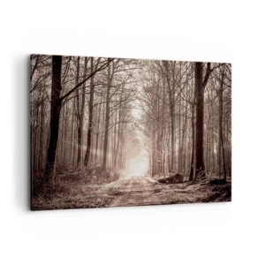 Impression sur toile - Image sur toile - Un chemin forestier parmi des arbres aux tons sépia - 120x80cm - Cathédrale de la forêt - Décoration murale moderne pour le salon et la chambre ARTTOR