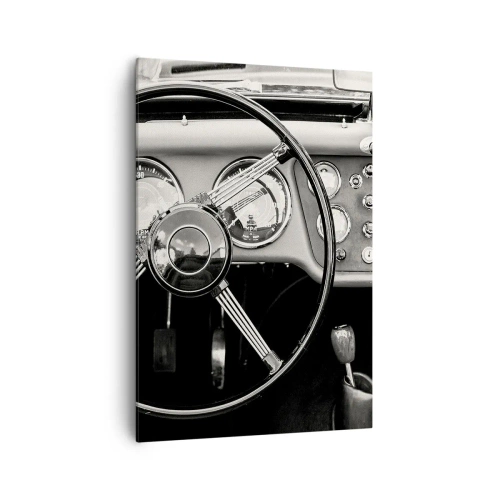 Impression sur toile - Image sur toile - Intérieur de voiture classique noir et blanc - 70x100cm - Rêve de collectionneur - Décoration murale moderne pour le salon et la chambre ARTTOR