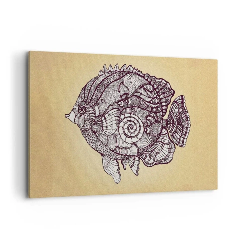 Impression sur toile - Image sur toile - Poisson décoratif dans un style de dessin avec des motifs - 120x80cm - D'un océan d'ornements - Décoration murale moderne pour le salon et la chambre ARTTOR