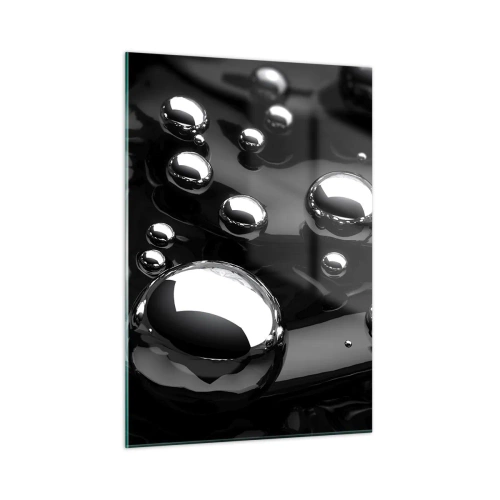 Impression sur verre - Image sur verre - Gouttes métalliques sur une surface noire - 50x70cm - D'un ton noir - Décoration murale moderne pour le salon et la chambre ARTTOR