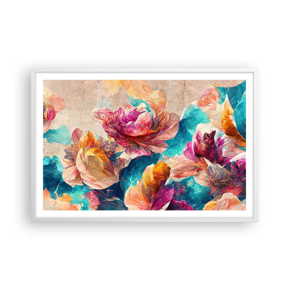 Affiche dans un cadre blanc - Poster - Splendeur colorée du bouquet - 91x61 cm
