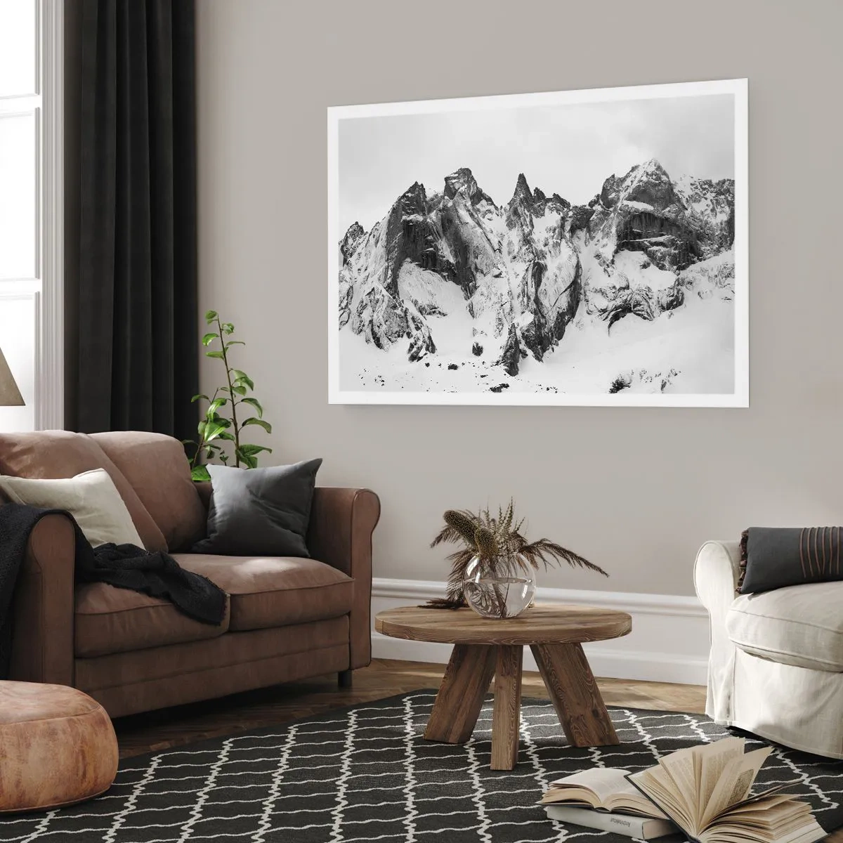 Affiche - Poster - Des sommets enneigés en noir et blanc - 100x70cm - Crête dangereuse de granit - Décoration murale moderne pour le salon et la chambre ARTTOR