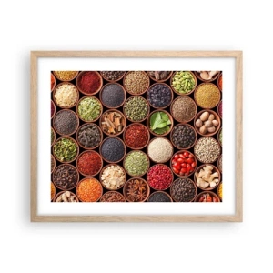 Affiche dans un chêne clair - Poster - Toutes les saveurs du monde - 50x40 cm