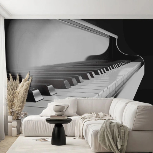 Papier Peint Photo Premium Canvas - Touches de piano dans une élégante photo en noir et blanc - 100x70cm - Harmonie des formes et des couleurs - Décoration murale moderne pour le salon et la chambre ARTTOR