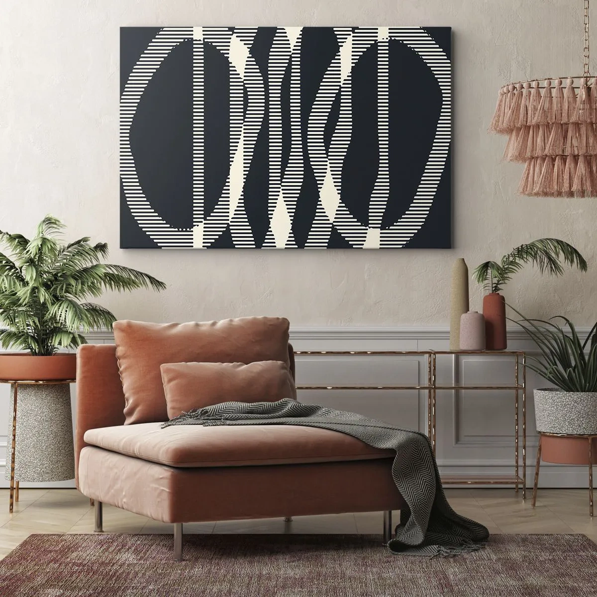 Impression sur toile - Image sur toile - Lignes géométriques dans des tons clairs sur un fond sombre - 70x50cm - Une tentative de briser l'obscurité - Décoration murale moderne pour le salon et la chambre ARTTOR