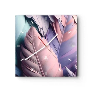 Horloge murale - Pendule murale - Plumes colorées dans des tons pastel sur un fond clair - 30x30cm - Oiseau chic - Décoration murale moderne pour le salon et la chambre ARTTOR
