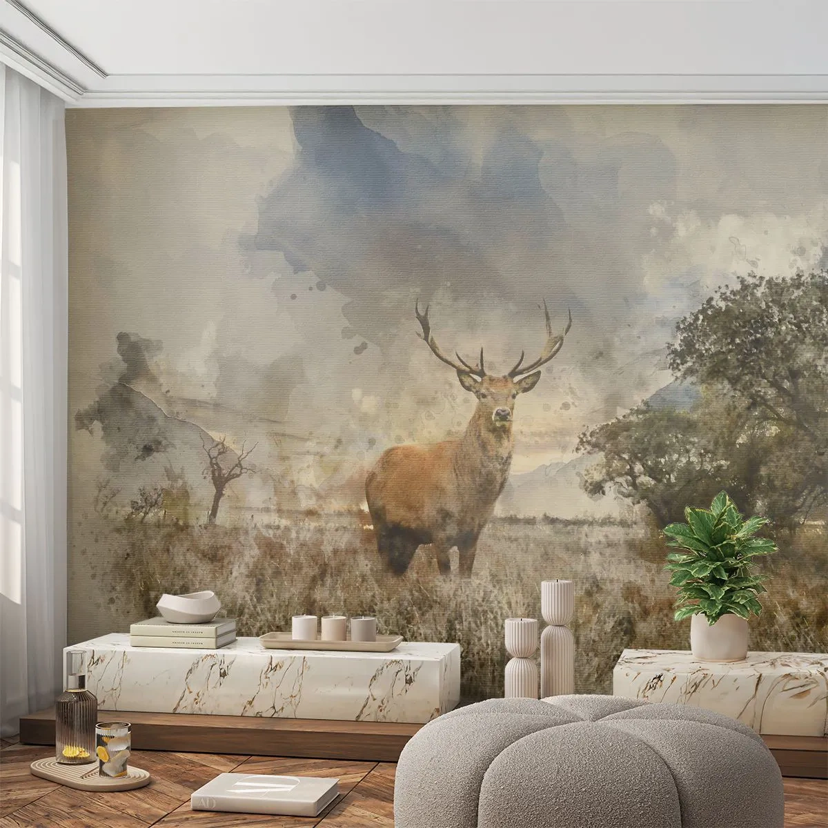 Papier Peint Autocollant Deluxe Sticker - Dignité - force - majesté - Animaux, Cerf, Paysage - 250x175 cm