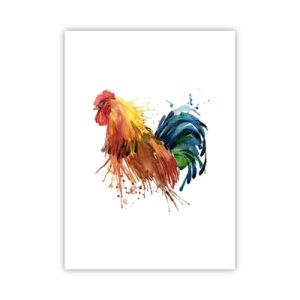 Affiche - Poster - Coq coloré dans un style aquarelle - 50x70cm - Robe royale, fierté royale - Décoration murale moderne pour le salon et la chambre ARTTOR