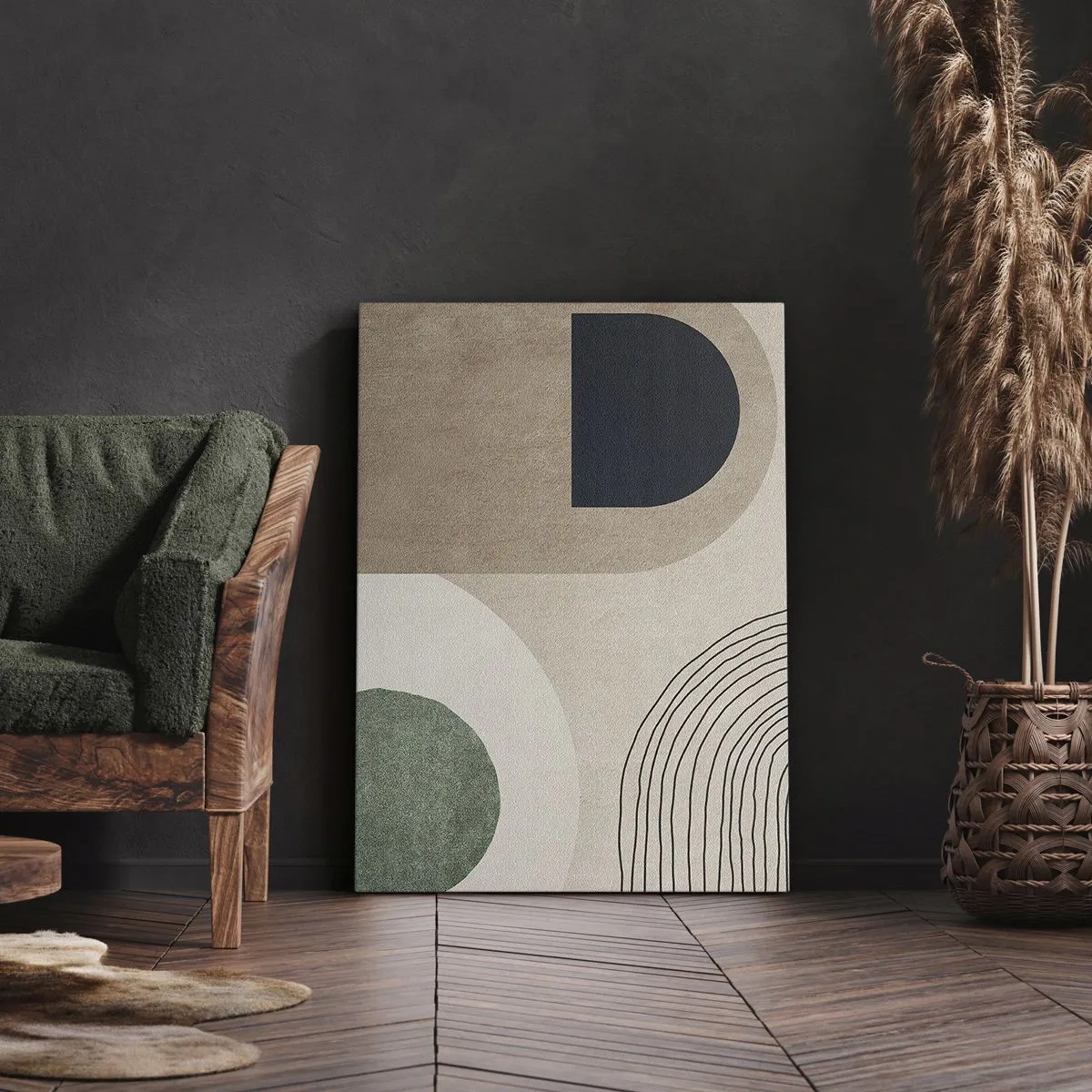 Impression sur toile - Image sur toile - Formes géométriques dans les tons beige et vert - 50x70cm - La douceur de l'ovale - Décoration murale moderne pour le salon et la chambre ARTTOR