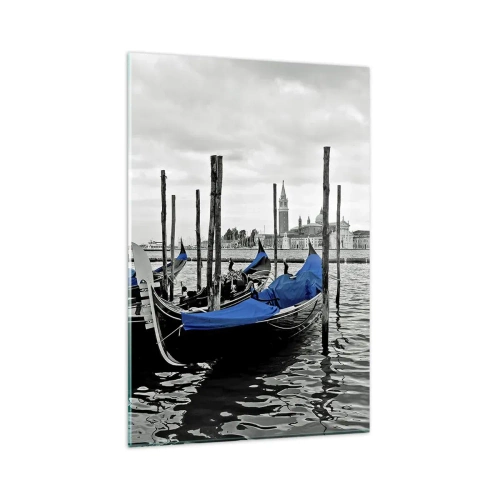 Impression sur verre - Image sur verre - Gondoles à Venise avec des couvertures bleues - 80x120cm - Venise pensive - Décoration murale moderne pour le salon et la chambre ARTTOR