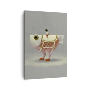 Impression sur toile - Image sur toile - Un cavalier de poisson fantaisie avec des jambes et une selle - 70x100cm - Le cavalier poisson - Décoration murale moderne pour le salon et la chambre ARTTOR