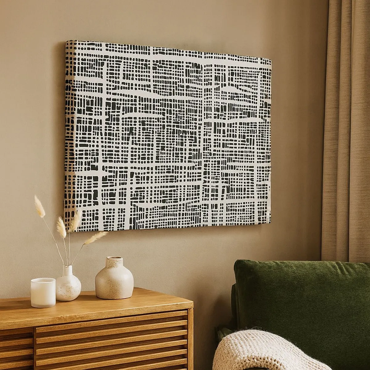 Impression sur toile - Image sur toile - Un motif géométrique ressemblant à une grille sur un fond clair - 70x50cm - Composition tissée - Décoration murale moderne pour le salon et la chambre ARTTOR