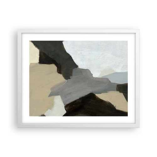 Affiche dans un cadre blanc - Poster - Abstraction : le carrefour du gris - 50x40 cm