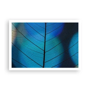 Affiche - Poster - Gros plan d'une feuille bleue avec des détails de veines visibles - 100x70cm - Construction complexe - Décoration murale moderne pour le salon et la chambre ARTTOR