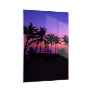 Impression sur verre - Image sur verre - Palmiers sur fond de coucher de soleil violet-rose - 50x70cm - Soirée sous les palmiers - Décoration murale moderne pour le salon et la chambre ARTTOR