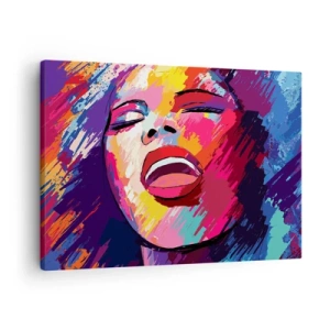 Impression sur toile - Image sur toile - Portrait abstrait d'une femme aux couleurs vives - 70x50cm - Chante toute ma vie - Décoration murale moderne pour le salon et la chambre ARTTOR