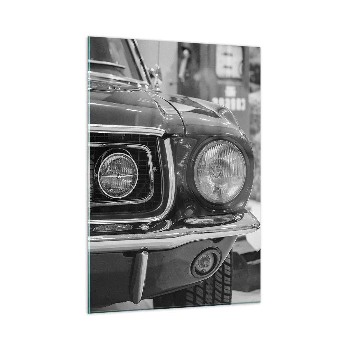Impression sur verre - Image sur verre - Gros plan de l'avant d'une voiture de course classique - 50x70cm - Conduire dur - Décoration murale moderne pour le salon et la chambre ARTTOR