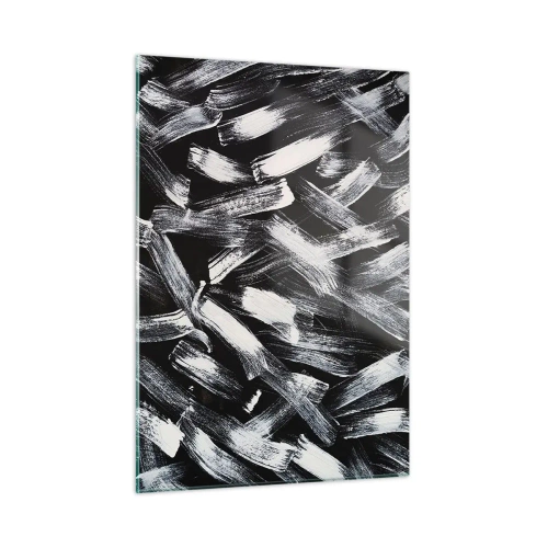 Impression sur verre - Image sur verre - Abstraction en noir et blanc de coups de pinceau sur un fond sombre - 50x70cm - L'abstraction dans l'esprit industriel - Décoration murale moderne pour le salon et la chambre ARTTOR