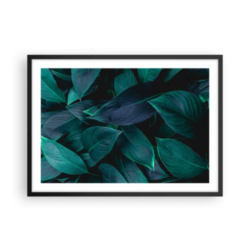 Affiche dans un cadre noir - Poster - Gros plan de feuilles vertes sur fond sombre - 70x50cm - le vert lui-même - Décoration murale moderne pour le salon et la chambre ARTTOR