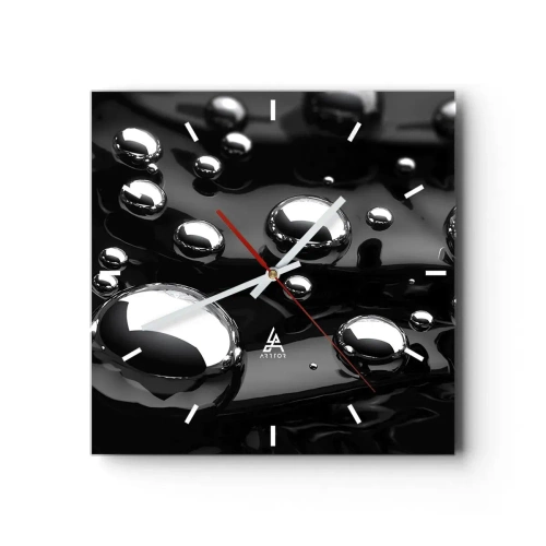 Horloge murale - Pendule murale - Gouttes abstraites sur une surface noire - 30x30cm - D'un ton noir - Décoration murale moderne pour le salon et la chambre ARTTOR